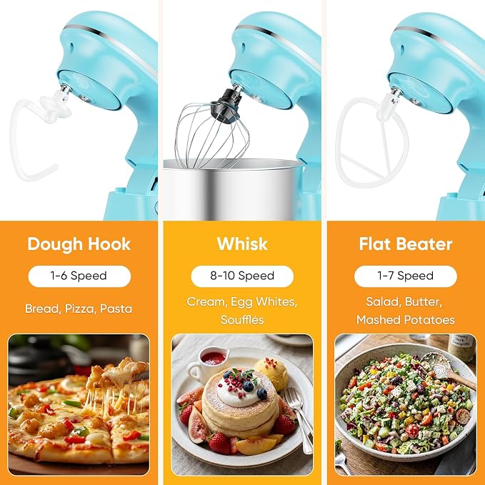 NEWBULIG Stand Mixer, Kitchen Aid Mixers Alternative, 300W 4.2Qt 10-Speed Electric Standing Mixer with Dough Hook, Whisk, Beater & Multi-Cover for Baking, Cakes and Home Cooking Needs