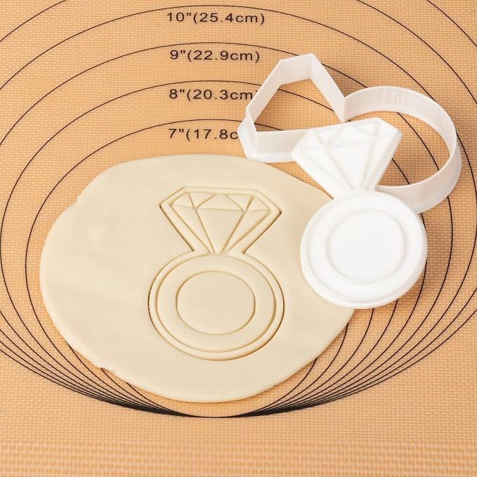 Diamond Ring Cookie Cutter with Plunger Stamps Cake Decoration for DIY Biscuit Cutter Baking PLA Holiday for Kids Party 3.5" Kitchen Supplies