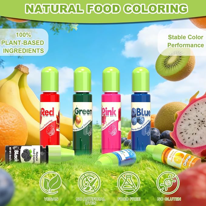 Natural Food Coloring - 15 Colors Liquid Natural Food Dye for Baking, FD&C & Artificial Dye Free Food Coloring for Cake, Cookie, Icing, Easter Eggs, Fondant, Gluten-Free - 106ml/3.58 fl.oz