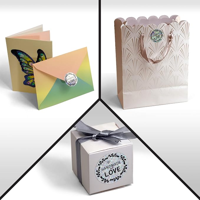 Kenco 1.5" Inch Handmade with Love Stickers, Made in The USA! for Envelopes, Boxes, Packaging and More - 500 Labels Per Roll (1 Pack 500 Stickers, Holo)