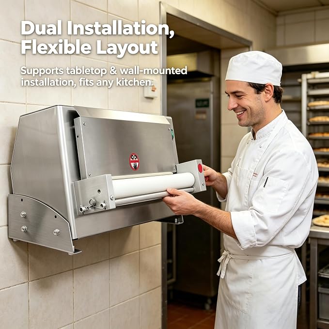 450W Electric Pizza Dough Press Machine, Commercial Dough Sheeter with Adjustable Thickness 1-5.5mm, 260 Pcs/Hour Automatic Pizza Maker with Foot Pedal, for 3-18 Inch Crust, Silver