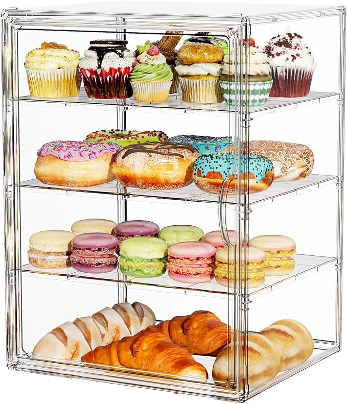 4 Tier Cupcake Stand Acrylic Cardboard Cupcake Tower Holder, Dessert Pastry Cookie Display Stand Case with Lid for Birthday Wedding Party Decoration, Large Adjustable Bread Box, XXL