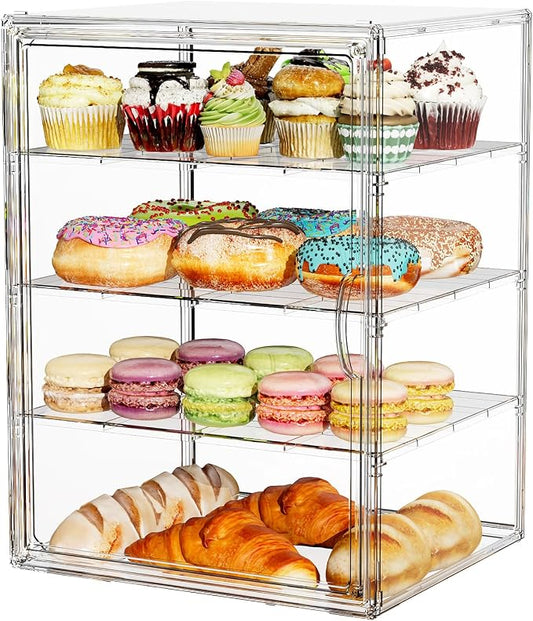4 Tier Cupcake Stand Acrylic Cardboard Cupcake Tower Holder, Dessert Pastry Cookie Display Stand Case with Lid for Birthday Wedding Party Decoration, Large Adjustable Bread Box, XXL