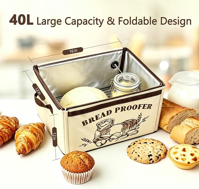 Folding Bread Proofing Box, 3-Sided Heating Dough Proofer with 50-113℉ Temp Control & Metal Rack, Bread Proofing Container for Home Baking, Pizza Dough, Sourdough Starter & Yogurt Making (White)