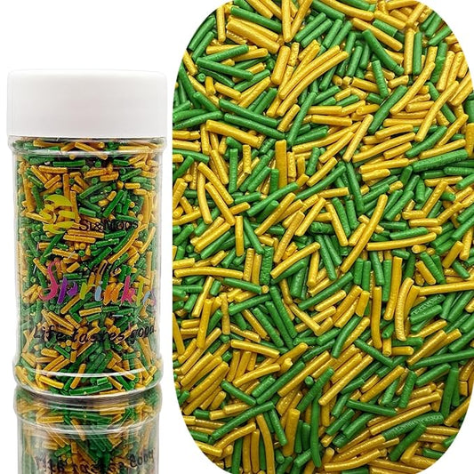SE Si&Moos Green and Gold Jimmies Sprinkles Gold and Green Sprinkles for Cake Decorating Edible Crunchy Jimmies for Topping Ice Cream, Cookies, Cakes, Cupcakes, Dessert Decorating 3 OZ
