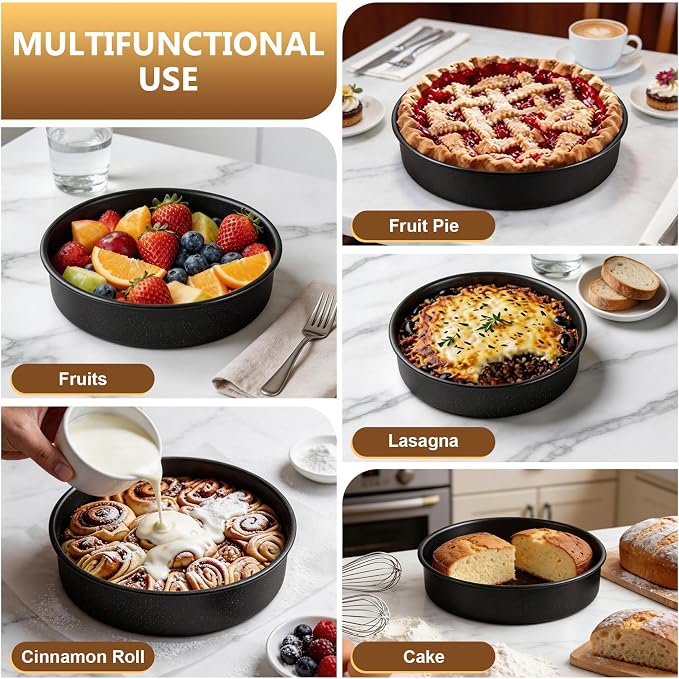 P&P CHEF 9 Inch Cake Pan Set of 4, 4 Pieces Nonstick Round Cake Baking Pans, Stainless Steel Smash Layer Cake Tin Bakeware for Cooking Steaming, Healthy & Sturdy, Oven & Dishwasher Safe