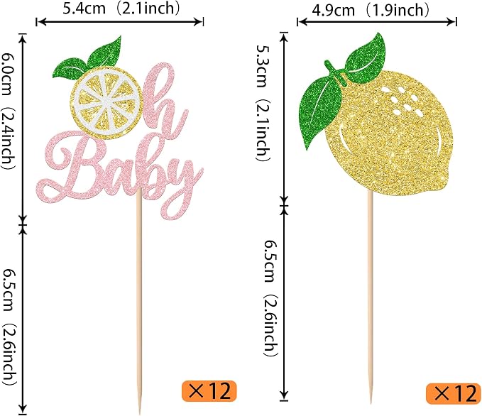 Rsstarxi 24 Pack Lemon Oh Baby Cupcake Toppers - Lemonade Baby Shower & Birthday Party Decorations