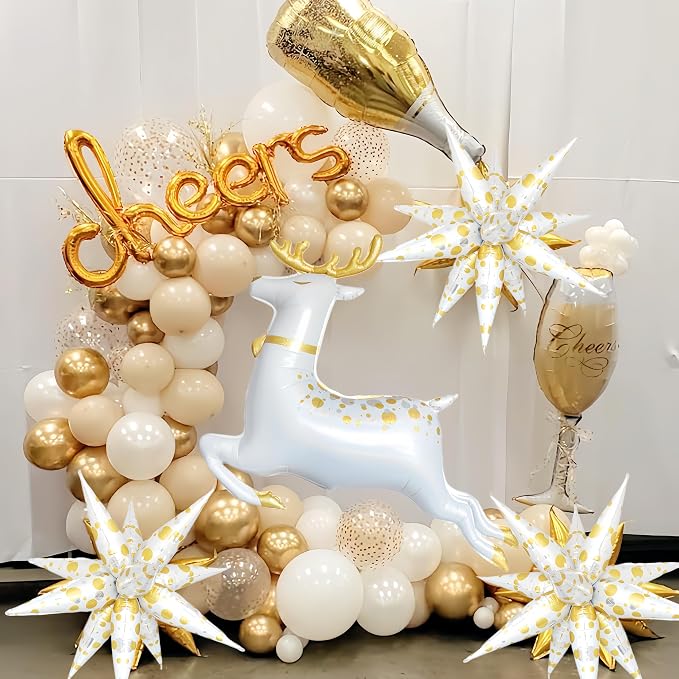 3Pcs Platinum Polka Dot Explosion Pointed Star Foil Balloons32-inch/Elegant White & Silver Metallic Decoration forChristmas, New Year, Birthday, Wedding, Celebration Party(3 PCS Platinum Polka Dots)