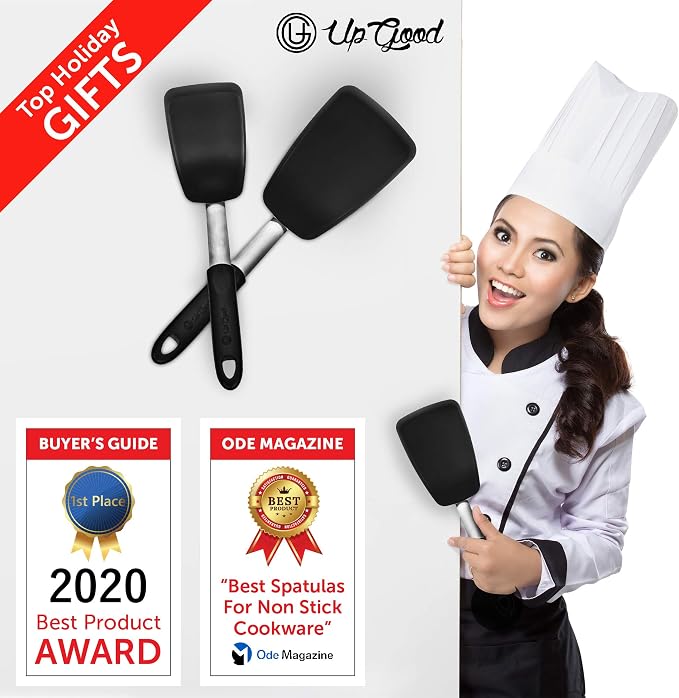 UpGood Silicone Turner Set 600ºF Heat Resistant - Large & Small Kitchen Spatulas with Tapered Edges & Flexible Stainless Steel - Cooking Utensil for Flipping Egg, Pancakes in Nonstick Cookware (2 Pcs)