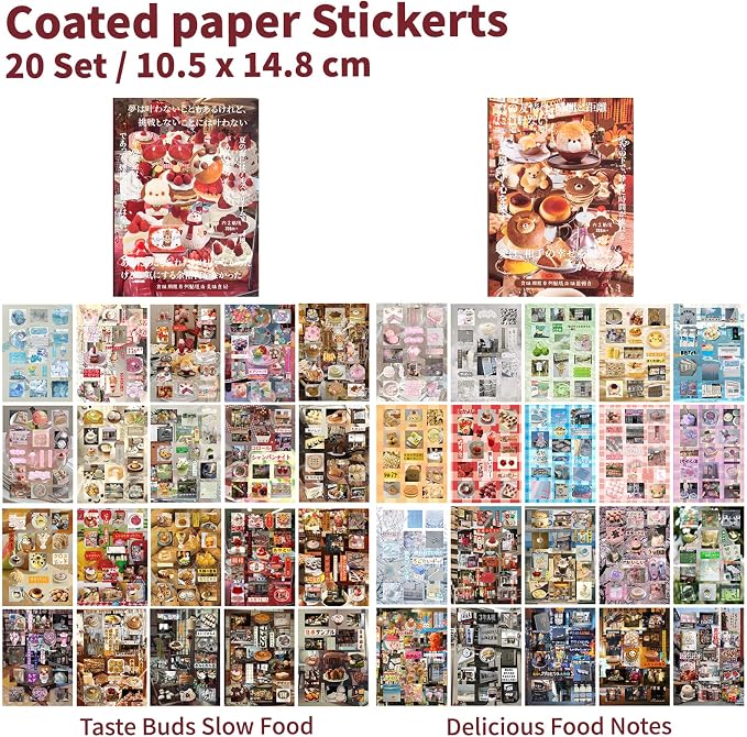 Japanese Food Style Sticker Scrapbooking Supplies for Junk Journal, 40 Sheets Stickers TZ013003