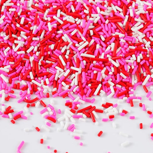 Valentine Jimmies Sprinkles for Cake Decorating 4.2oz Edible Red Pink and White Sprinkles for Cupcake Topper Cookie Chocolate Cake Ice cream Decorations Baking Party