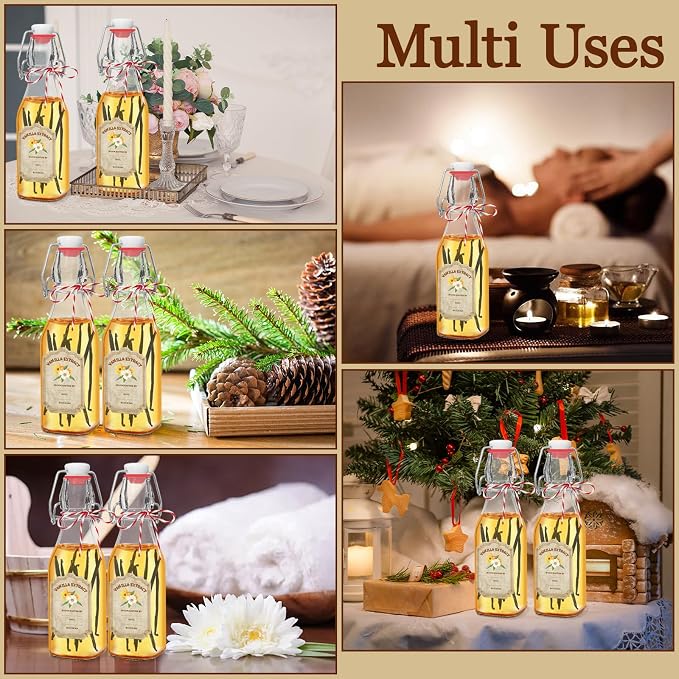 10 Pack Swing Top Glass Vanilla Extract Bottles 8 oz with Lids, Vanilla Extract Labels and Funnel, Glass Boston Bottles for Syrup Gift, Flip Top Jars