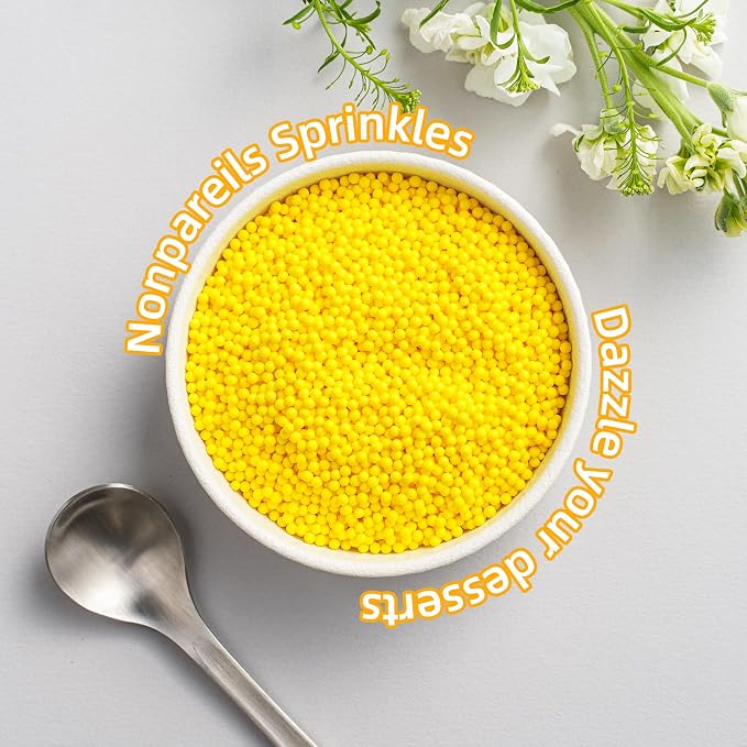 Yellow Nonpareils Sprinkles, Sujoygar 4oz Edible Cake Sprinkles for Ice Cream Toppings Cupcake Chocolate Decoration, Wedding Party Cookies Baking Dessert Food Supplies