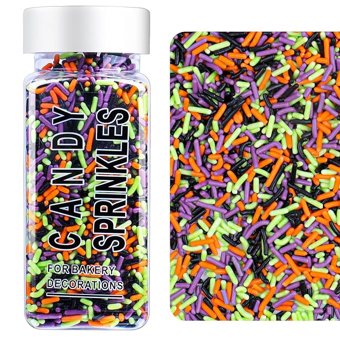 Halloween Jimmies Sprinkles - Black Orange Purple Green Jimmies Mix for Cake Decorating, Edible Cookie Cupcake Decorations for Halloween Baking & Party Treats