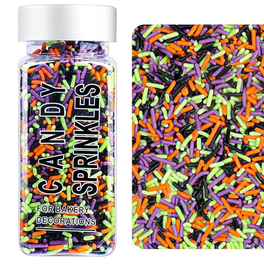 Halloween Jimmies Sprinkles - Black Orange Purple Green Jimmies Mix for Cake Decorating, Edible Cookie Cupcake Decorations for Halloween Baking & Party Treats