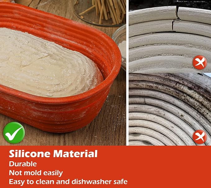 Webake Oval Bread Proofing Basket Silicone, 10 Inches Collapsible Sourdough Bread Baking Supplies Dough Proofing Bowl Containers Oven Safe Baking Gifts for Bakers
