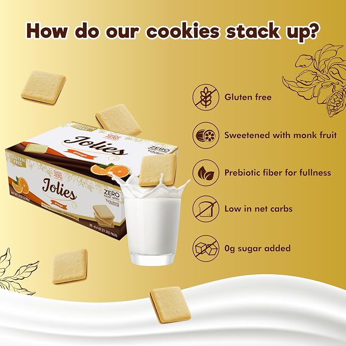 ChocZero Dark Chocolate Orange Jolies Cookies, Sugar Free Chocolate Filled Cookies, Gluten Free, Keto, Low Carb, High Fiber, 8 oz Box