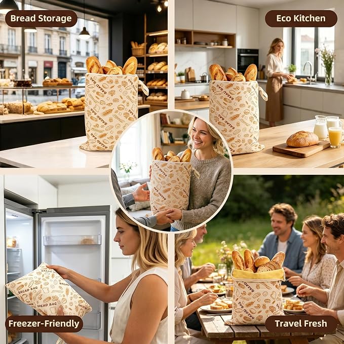 Premium XL Beeswax Bread Bags for Sourdough (17"x13", 2 Pack) - Premium Reusable Organic Linen Storage, Keep Fresh for Homemade Bread, Freezer Safe, L-Shape Wide Zipper for Easy Loading
