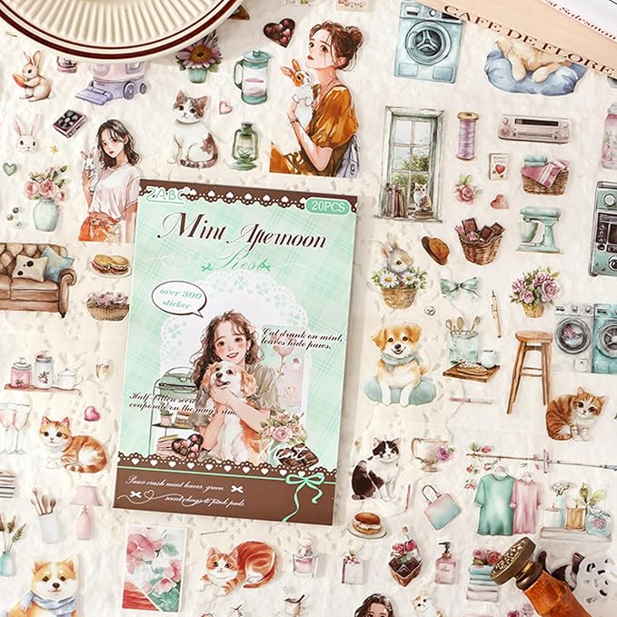 Family Series Sticker Scrapbooking Supplies for Junk Journal, 20 Sheets PET Stickers