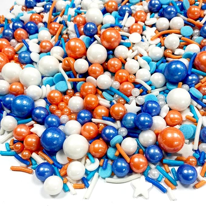 Edible Blue and Orange Sprinkles for Cake Decorating 130g/4.5oz Orange Sprinkles Candy Mix Jimmies Round Confetti Sprinkles for Cake Decorating Baking Ice Cream Cupcakes Supplies