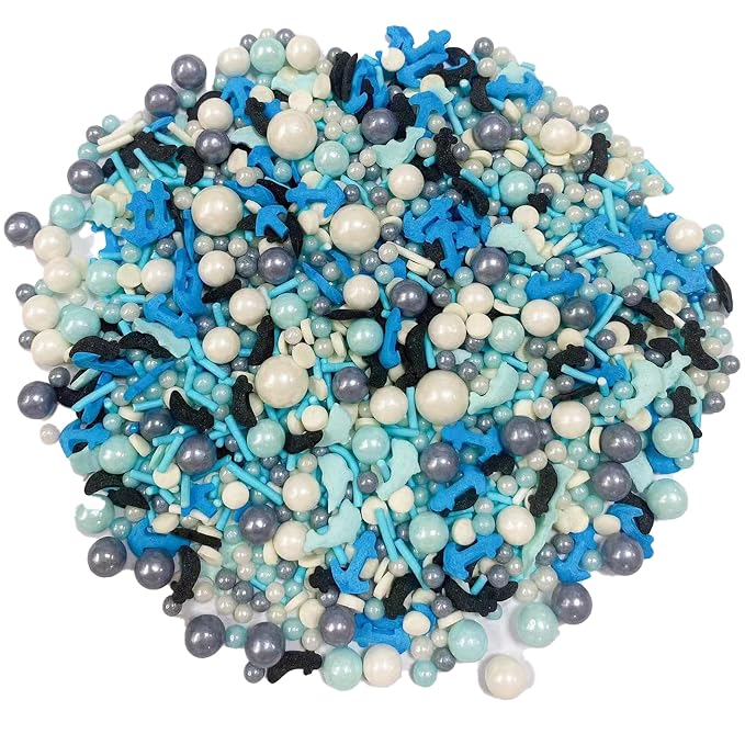 Sentovac Anchor Sprinkle Edible Cake Decorating Ocean Anchor Dolphin Knife Pearl Candy Mix Blue Sprinkle for Cake Cupcake Topper Cookie Baking Decorations Sea Theme Party Birthday Supplies