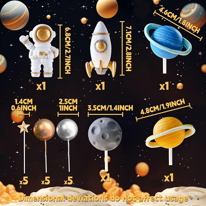 Space Cake Toppers Outer Space Cake Decorations,Astronaut Rocket Stars Cake Decorations for Two The Moon First Trip Around the Sun Birthday Baby Shower