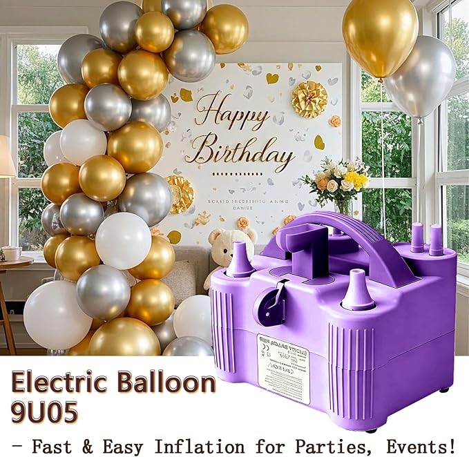 4-in-1 Electric Balloon Pump for All Balloons, Inflatables, and Sports Balls, Portable High Power Triple Inflating Ports for Latex Foil 260q Mylar Balloon