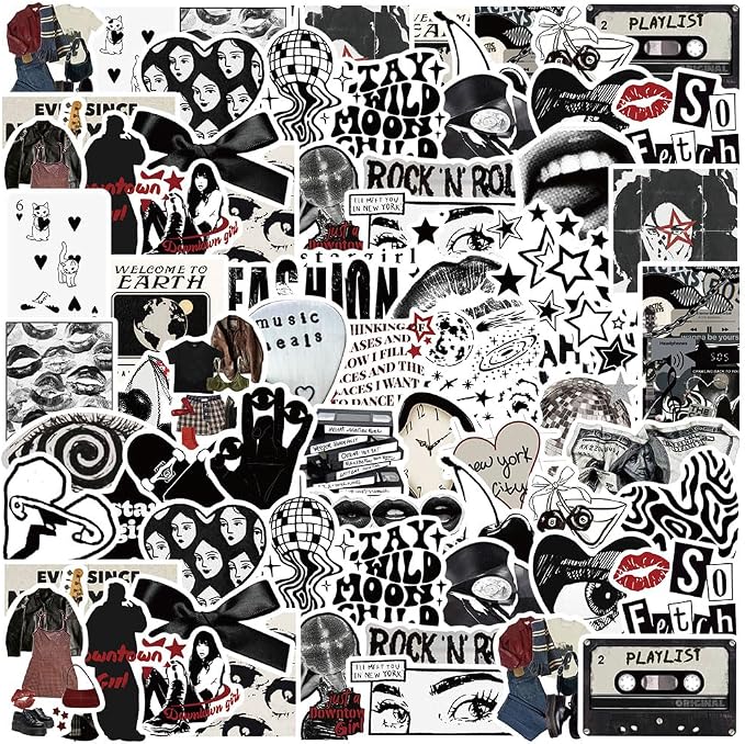 100 Pcs Aesthetic Downtown Girls Stickers Pack Sticker Cool Trendy Y2K Black Aesthetic Vinyl Waterproof Stickrs for Water Bottles Laptops Bike Car Motorcycle Skateboard