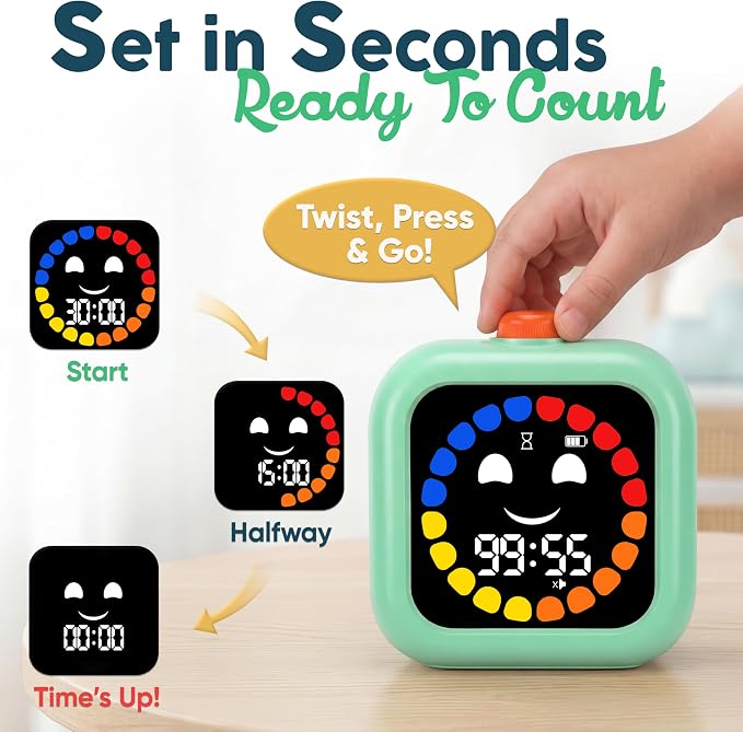 Digital Visual Timer for Kids - Rechargeable, Silent Count Up/Down for Calmer Routines - 99 Min Countdown Kids Timer for Classroom, Home & Therapy - Builds Focus & Independence