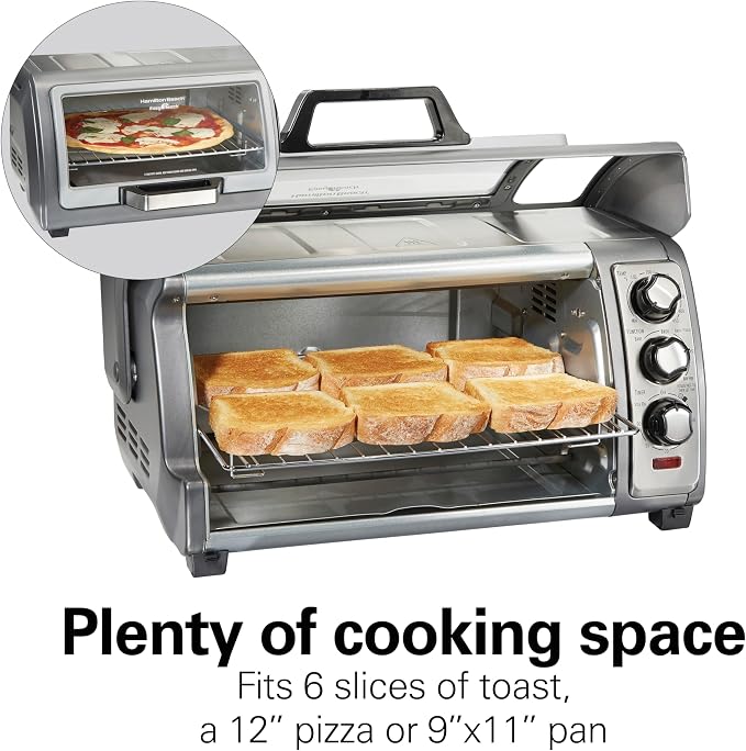 Hamilton Beach Air Fryer Toaster Oven Combo, Stainless Steel | Large Capacity, Fits 6 Slices or 12" Pizza, 4 Cooking Functions: Convection, Bake, Broil, Roll-Top Door