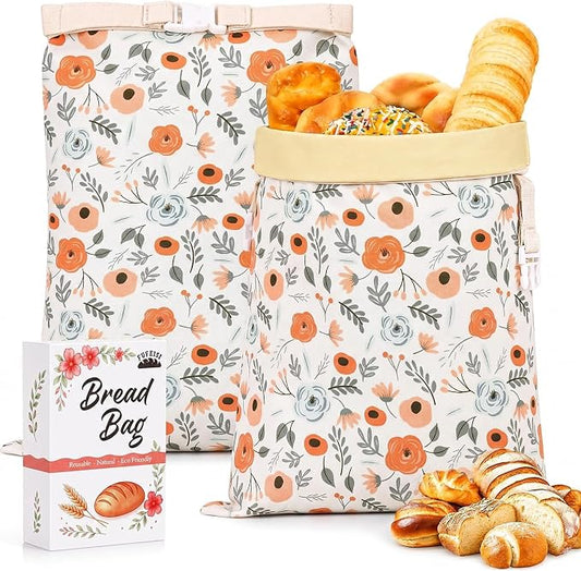 Beeswax Bread Bags for Sourdough, 2 Pack Reusable Bread Bag for Storage XL 17x13 Inch, Large Canvas Lined Bags for Homemade Sourdough - Keep Fresh, Freezer Safe