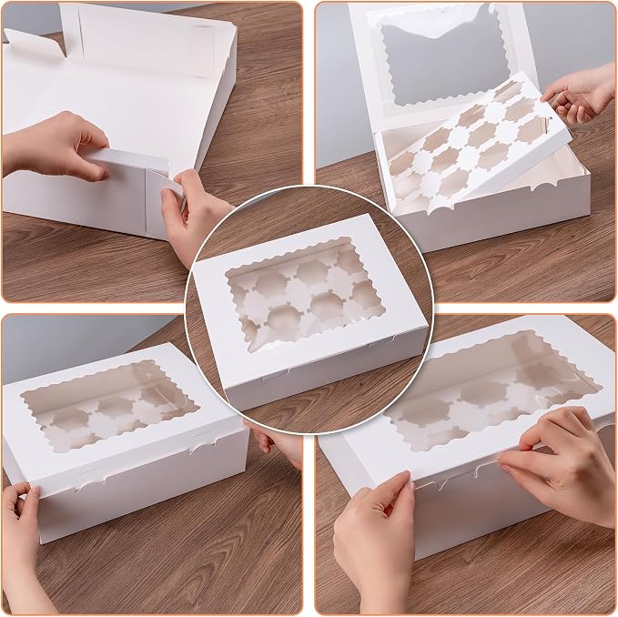 Hoewina 12PCS Cupcake Boxes - Hold 12 Count Cupcake Containers with Window, Food Grade Cupcake Holder Easy Transport and Presentation - Ideal for Cupcakes, Desserts, and More