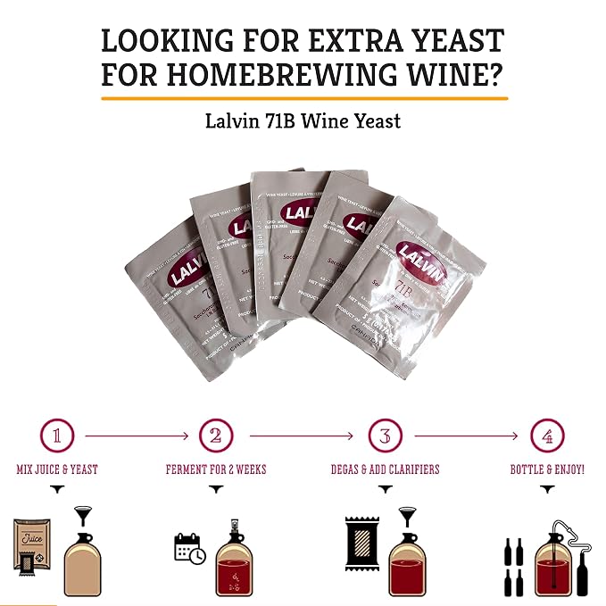 Craft A Brew - Lalvin 71B Wine Yeast - Dry Wine Yeast - For Fruity Wines & Ciders - Ingredients for Home Fermenting - Wine Making Supplies - [5 pack]