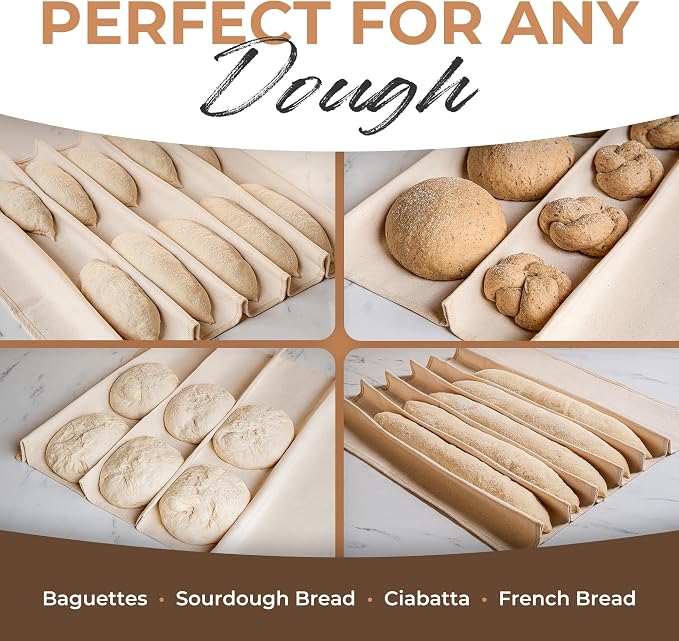 Orblue Bakers Couche and Proofing Cloth, 100% Cotton Fabric for Bread Dough Baking, Shaping Tool for Baguettes, Loaves, Ciabatta, Bread Couche 29.5 x 17.7 Inches