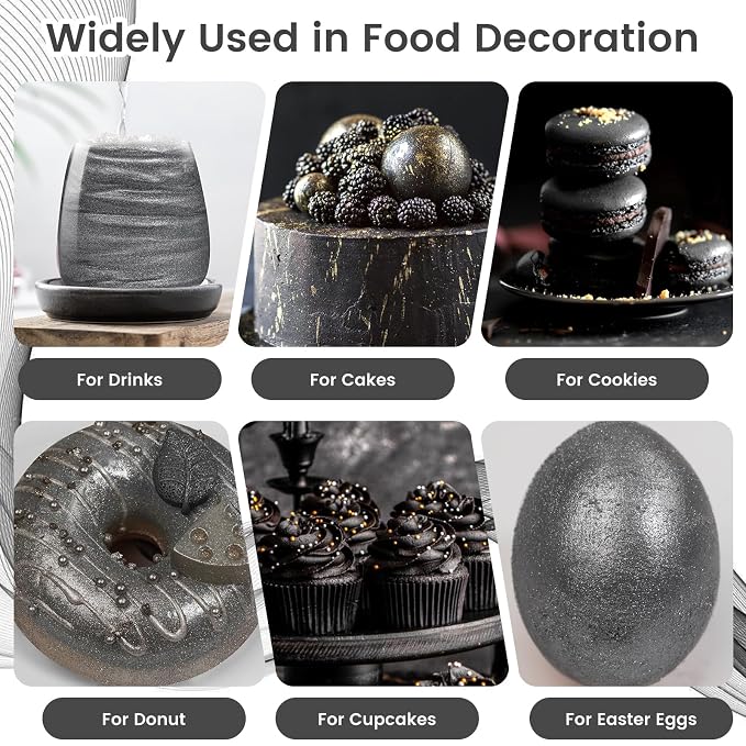 Black Edible Glitter 15g, Edible glitter for Drinks, Luster Dust Edible Shimmer Powder for Cocktails,Cakes, Baking, Party Decoration ﻿
