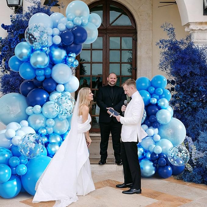 Blue Balloon Arch Kit, 143Pcs Metallic Navy Light Blue Balloons for Birthday Wedding Baby Shower Gender Reveal Decorations, Blue