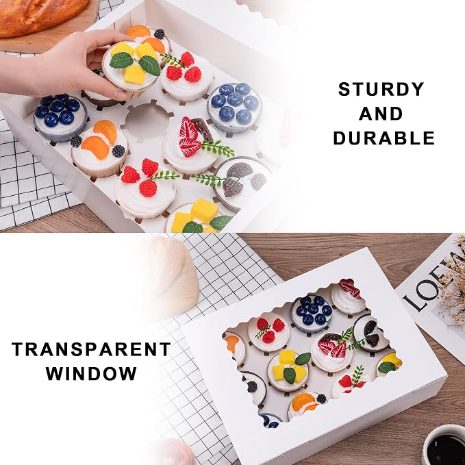 Hoewina 12PCS Cupcake Boxes - Hold 12 Count Cupcake Containers with Window, Food Grade Cupcake Holder Easy Transport and Presentation - Ideal for Cupcakes, Desserts, and More