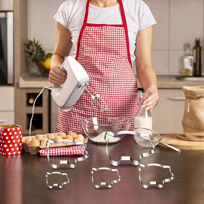 5 PCS Pig Cookie Cutters Set, Stainless Steel Piggy Farm Pig Shaped Cookie Cutter Biscuit Cutters Molds Baking Molds for DIY Crafts Farm Animal Theme Party Homemade Treats Baking