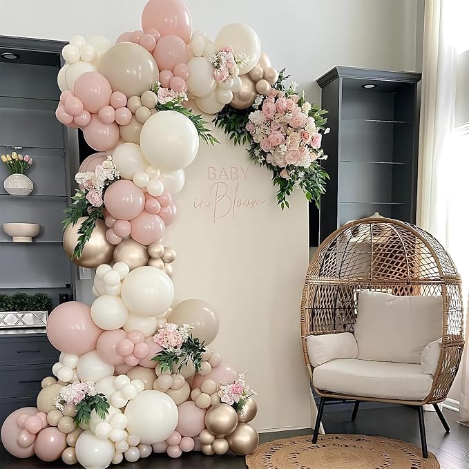 Dusty Pink Balloon Arch Kit, Boho Retro Blush Pink Champagne Gold White Latex Helium Party Balloons Garland for Girls Women Bridal Baby Shower Neutral Wedding Engagement Birthday Party Decorations