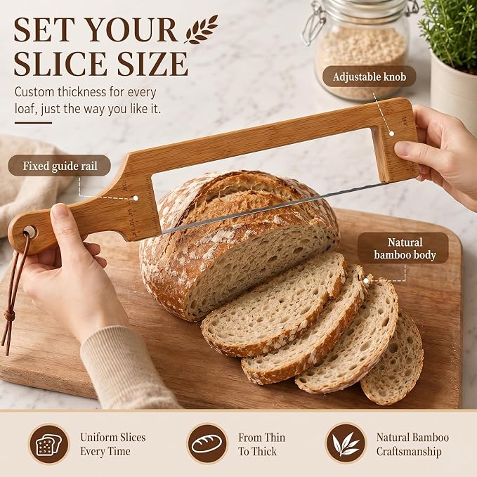Bread Slicer for Homemade Bread Sourdough,Bread Knife with Scoring Tool | 304 Stainless Steel Bread Cutter, Serrated Bread Slicer with Ergonomic Handle, Easy to Clean Bread Knife with Bread Lame