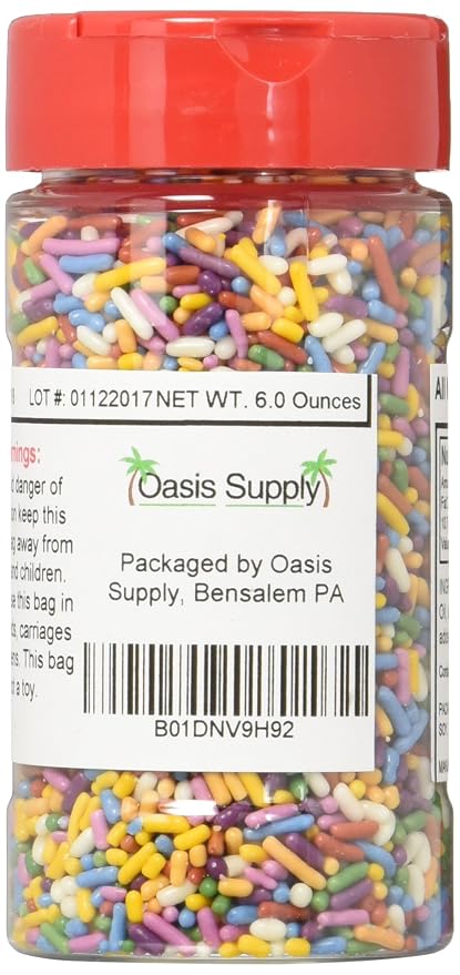 Oasis Supply 6 Ounce - Brilliant Rainbow Mix Cane Sugar Sprinkles, Naturally Colored