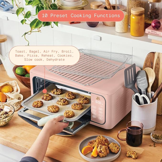 Infrared Air Fry Toaster Oven 9 Slice, 1800W Countertop Oven with Convection & Air Fry Functions, Digital Touch Display, Multi Cooking Modes for Baking, Broiling & Reheating (Rose)