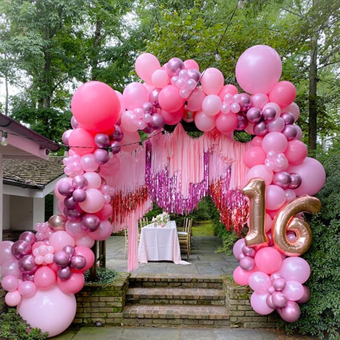 Voircoloria 130pcs Pink Balloons Different Sizes 18" 12" 10" 5" Party Latex Balloons for Birthday Baby Shower Wedding Anniversary Princess Theme Party Decorations