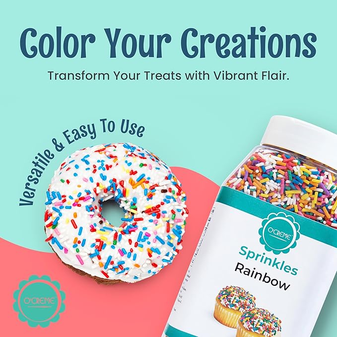 O’Creme Rainbow Sprinkles – 25oz for Cake Decorating – Kosher Pastel Sprinkles for Cupcakes, Cookies, Cakes, Ice Cream – Easy-Pour Jar