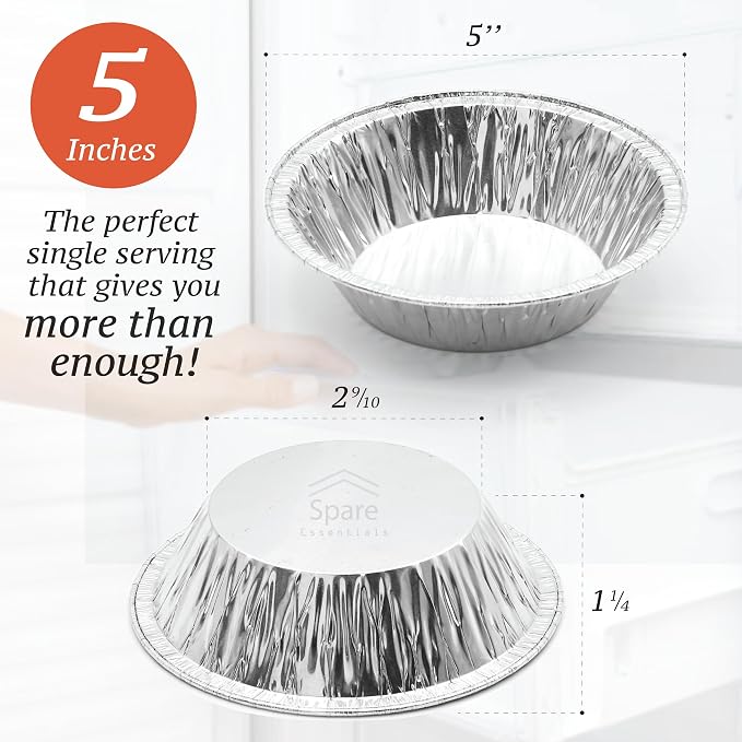 (60 Pack) Pie Tins 5 inch, Disposable Mini Pies Tin, Tart Aluminum, Individual Serving Pans for Baking Mini Chicken Potpie, Small Homemade Cakes & Quiche, Foil Tins, Freezer-to-Oven Use