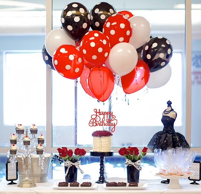 Happy Birthday Cake Topper - Red Glitter Birthday Party Cake Decoration Supplies, Photo Booth Props