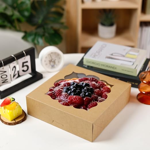 NPLUX 20 Pack Pie Boxes 10x10x3inch Bakery Boxes with Window Dessert Pastry Boxes Pie Boxes 10 inch for Pies Cheesecake and Chocolate Covered Strawberries, Graduation Gifts Party Favors(Brown)