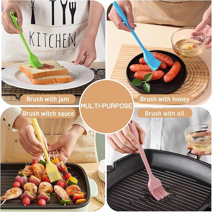Silicone Basting Pastry Brush, 5 PCS Heat Resistant Food Brush Set, One-Piece Design, Stainless Steel Core Oil Brush of Baking, BBQ, Spreading Oil, Butter, Grilling, Marinade, Dishwasher Safe