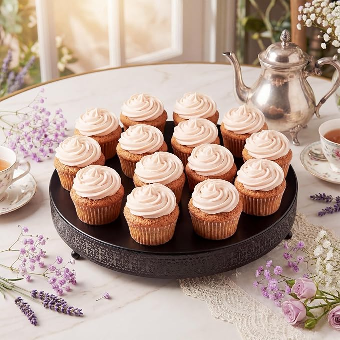 Wenqik Black Cake Stand 20 Inch Metal Round Cupcake Dessert Wedding Cake Stand with Cutting & Spatula Cookies Display Holder Fruit Serving Tray for Table Wedding Birthday Anniversary Party