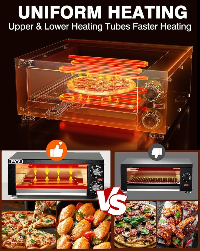 PYY Electric Pizza Oven Indoor Countertop Pizza Oven Commercial Pizza Maker Machine for Home with Timer Stainless Steel Pizza Cooker
